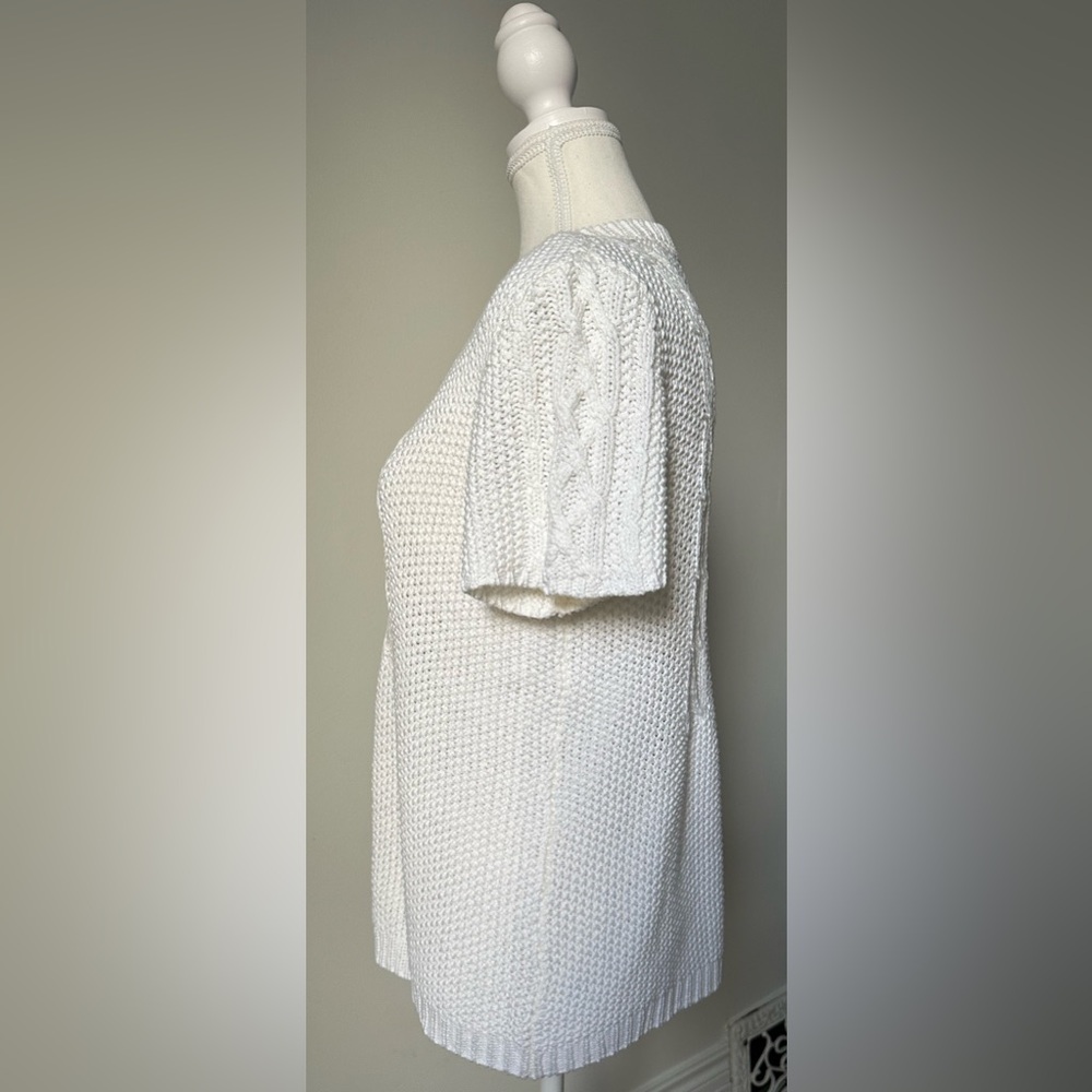 JESSICA White Y2K Knit Cottage Coquette Short Sleeve Cardigan Size M - Picture 2 of 7